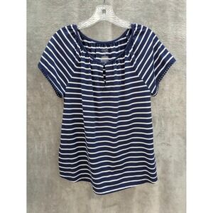 Nautical Top Womens Medium Striped Pom Trim Short Sleeve‎ Casual